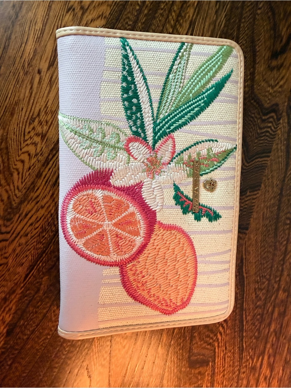 Spartina 449 Embroidered Citrus Travel Wallet - Pink, Orange, Green